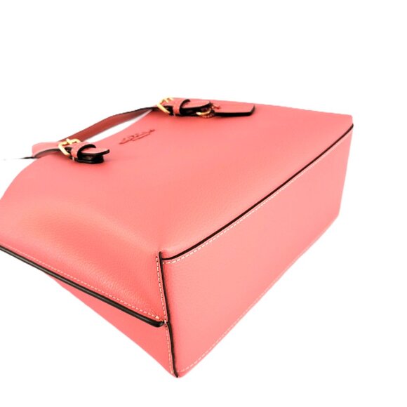 Coach CV966 Leather Tonal Hardware Mollie 25 Tote Satchel Handbag Bright Coral - Picture 6 of 8